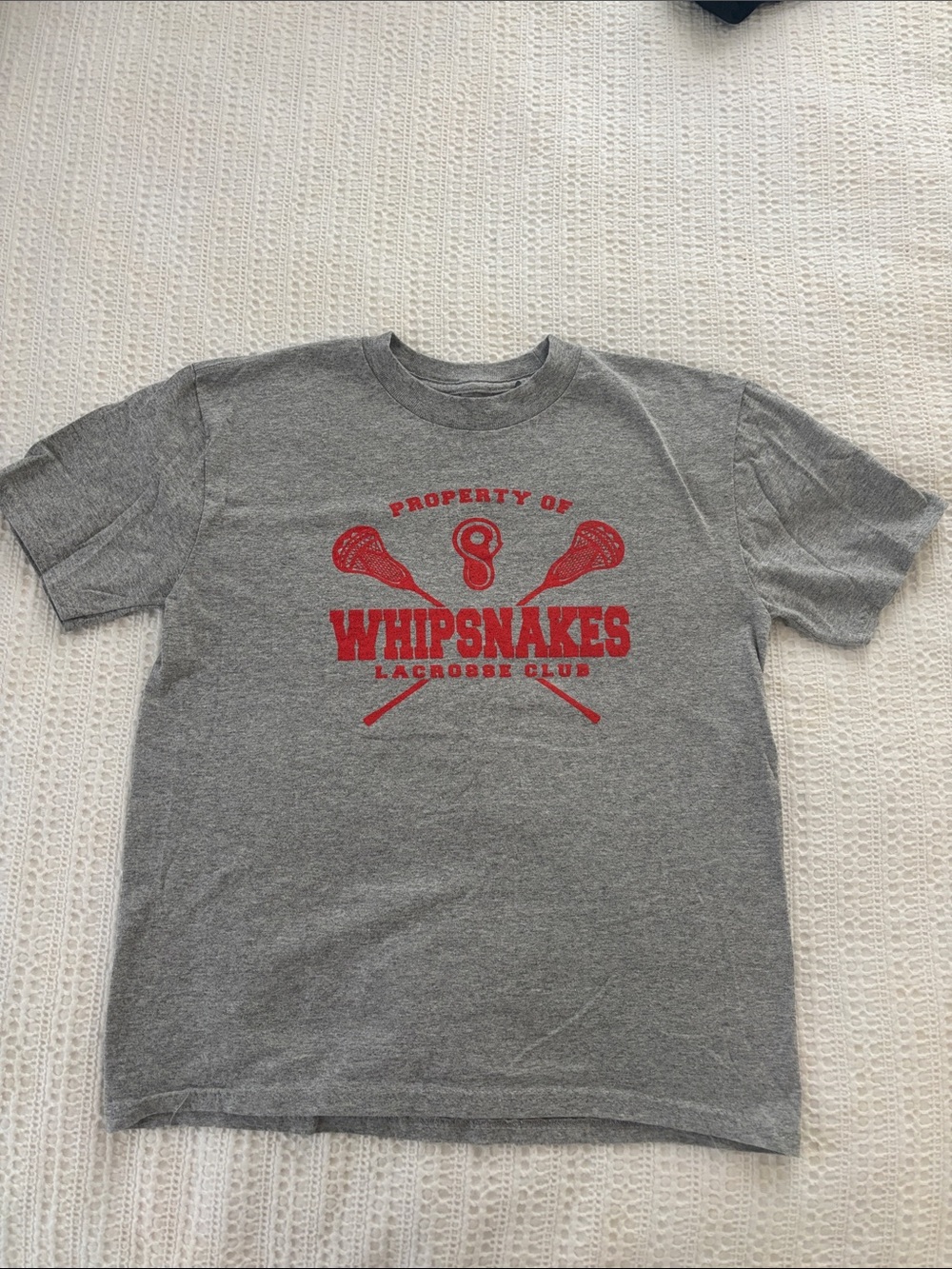 Champion Gray T-Shirt with Red Lacrosse Graphic